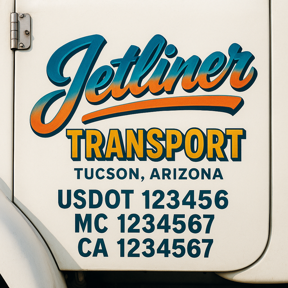 Truck Door Decal Sticker Lettering With USDOT, MC, CA, KYU, GVW & More | Custom Truck Door Decal Sticker Signs (Set of 2)