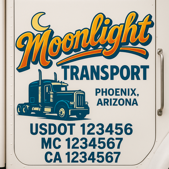 Truck Door Decal Sticker Lettering With USDOT, MC, CA, KYU, GVW & More | Custom Truck Door Decal Sticker Signs (Set of 2)
