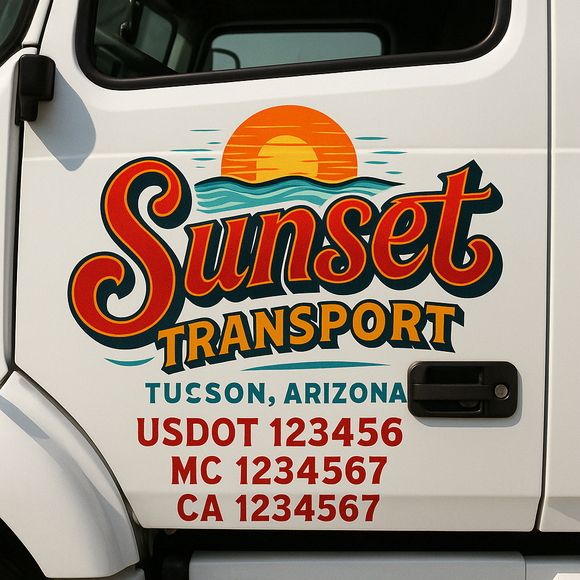 Truck Door Decal Sticker Lettering With USDOT, MC, CA, KYU, GVW & More | Custom Truck Door Decal Sticker Signs (Set of 2)