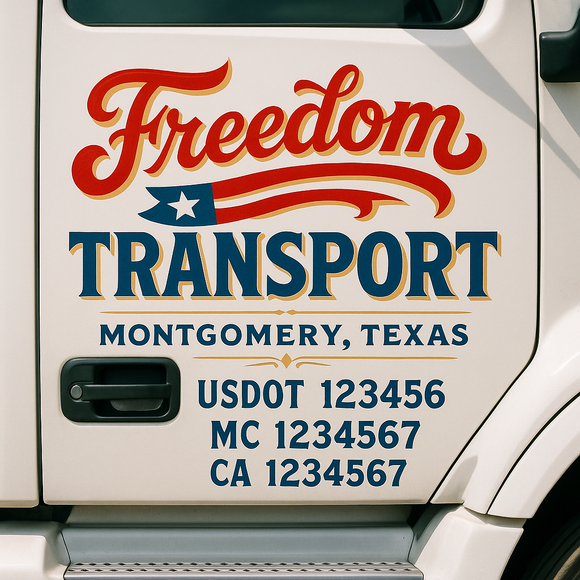 Truck Door Decal Sticker Lettering With USDOT, MC, CA, KYU, GVW & More | Custom Truck Door Decal Sticker Signs (Set of 2)