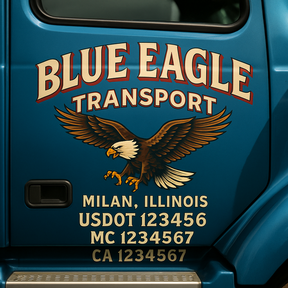Truck Door Decal Sticker Lettering With USDOT, MC, CA, KYU, GVW & More | Custom Truck Door Decal Sticker Signs (Set of 2)