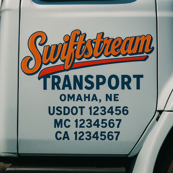Truck Door Decal Sticker Lettering With USDOT, MC, CA, KYU, GVW & More | Custom Truck Door Decal Sticker Signs (Set of 2)