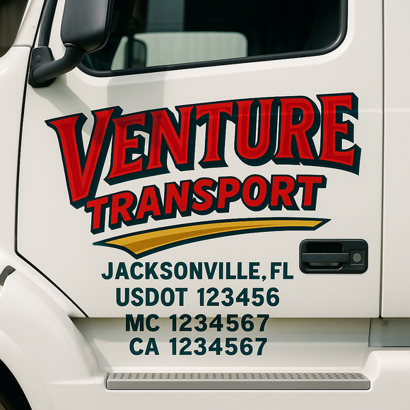 Truck Door Decal Sticker Lettering With USDOT, MC, CA, KYU, GVW & More | Custom Truck Door Decal Sticker Signs (Set of 2)