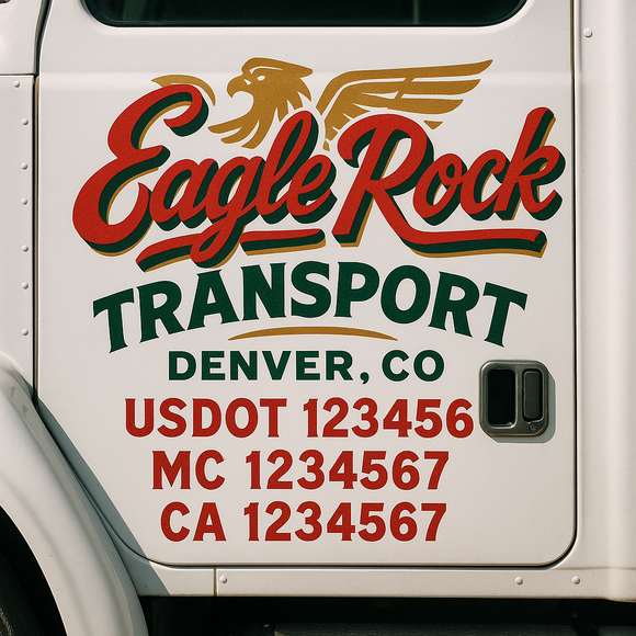 Truck Door Decal Sticker Lettering With USDOT, MC, CA, KYU, GVW & More | Custom Truck Door Decal Sticker Signs (Set of 2)