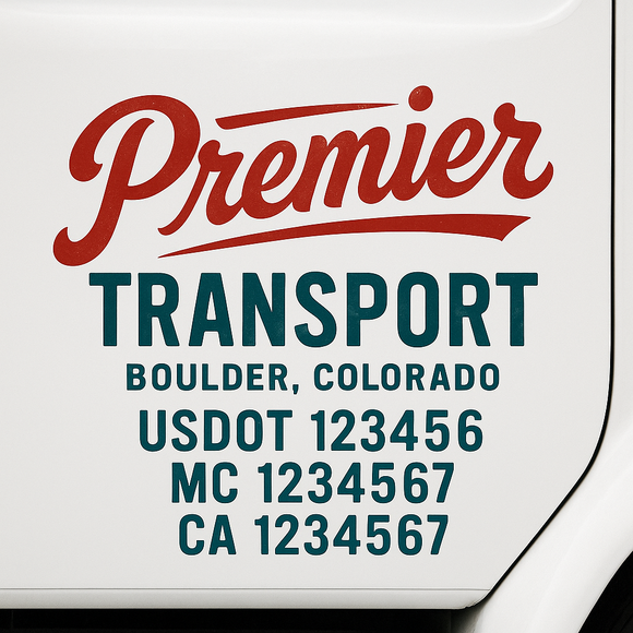 Truck Door Decal Sticker Lettering With USDOT, MC, CA, KYU, GVW & More | Custom Truck Door Decal Sticker Signs (Set of 2)