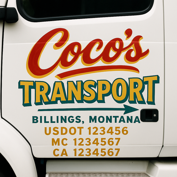 Truck Door Decal Sticker Lettering With USDOT, MC, CA, KYU, GVW & More | Custom Truck Door Decal Sticker Signs (Set of 2)