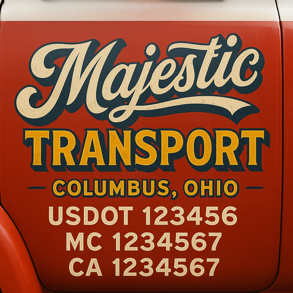 Truck Door Decal Sticker Lettering With USDOT, MC, CA, KYU, GVW & More | Custom Truck Door Decal Sticker Signs (Set of 2)