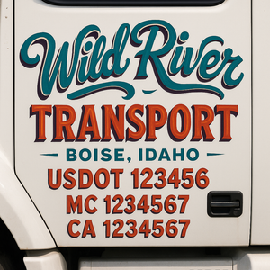Truck Door Decal Sticker Lettering With USDOT, MC, CA, KYU, GVW & More | Custom Truck Door Decal Sticker Signs (Set of 2)