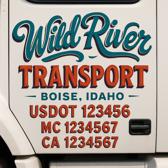Truck Door Decal Sticker Lettering With USDOT, MC, CA, KYU, GVW & More | Custom Truck Door Decal Sticker Signs (Set of 2)