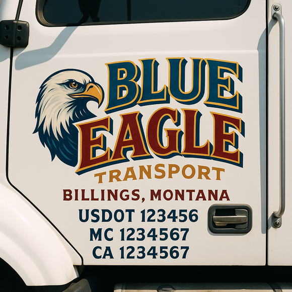 Truck Door Decal Sticker Lettering With USDOT, MC, CA, KYU, GVW & More | Custom Truck Door Decal Sticker Signs (Set of 2)