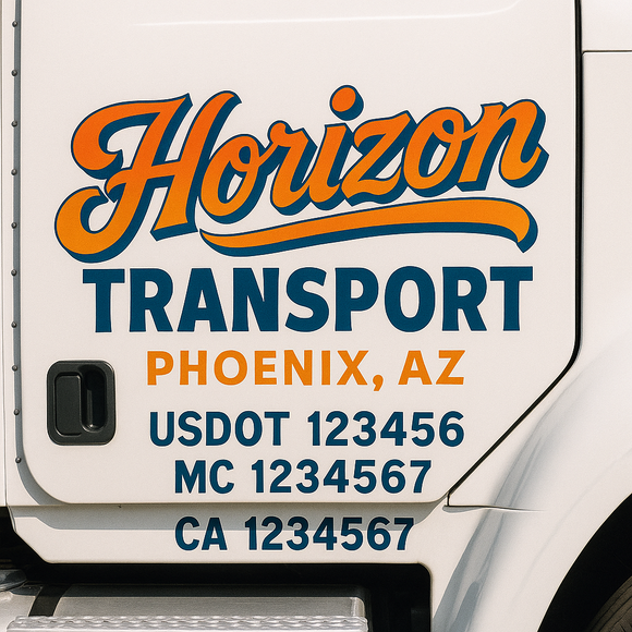 Truck Door Decal Sticker Lettering With USDOT, MC, CA, KYU, GVW & More | Custom Truck Door Decal Sticker Signs (Set of 2)