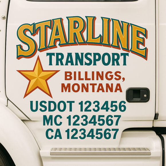 Truck Door Decal Sticker Lettering With USDOT, MC, CA, KYU, GVW & More | Custom Truck Door Decal Sticker Signs (Set of 2)