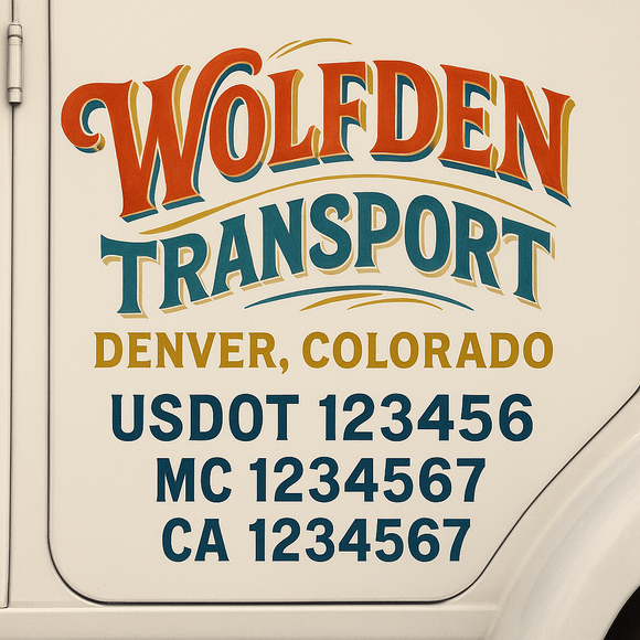 Truck Door Decal Sticker Lettering With USDOT, MC, CA, KYU, GVW & More | Custom Truck Door Decal Sticker Signs (Set of 2)