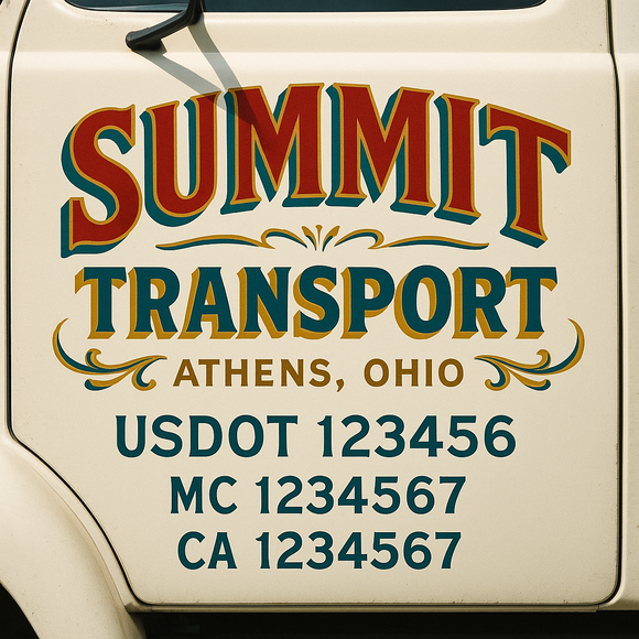Truck Door Decal Sticker Lettering With USDOT, MC, CA, KYU, GVW & More | Custom Truck Door Decal Sticker Signs (Set of 2)
