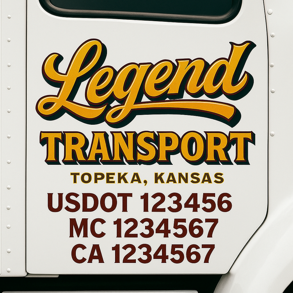 Truck Door Decal Sticker Lettering With USDOT, MC, CA, KYU, GVW & More | Custom Truck Door Decal Sticker Signs (Set of 2)