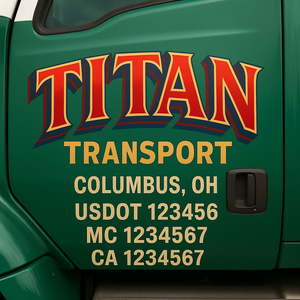 Truck Door Decal Sticker Lettering With USDOT, MC, CA, KYU, GVW & More | Custom Truck Door Decal Sticker Signs (Set of 2)
