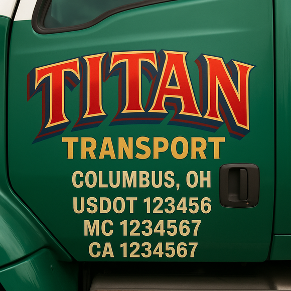 Truck Door Decal Sticker Lettering With USDOT, MC, CA, KYU, GVW & More | Custom Truck Door Decal Sticker Signs (Set of 2)