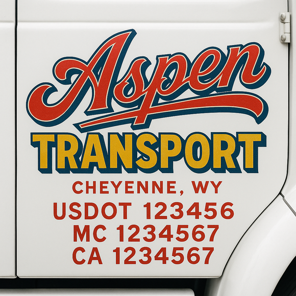 Truck Door Decal Sticker Lettering With USDOT, MC, CA, KYU, GVW & More | Custom Truck Door Decal Sticker Signs (Set of 2)