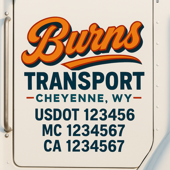 Truck Door Decal Sticker Lettering With USDOT, MC, CA, KYU, GVW & More | Custom Truck Door Decal Sticker Signs (Set of 2)