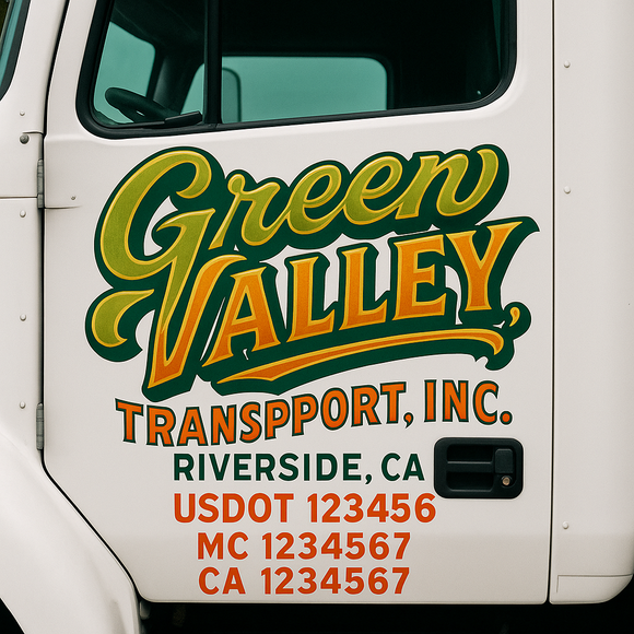 Truck Door Decal Sticker Lettering With USDOT, MC, CA, KYU, GVW & More | Custom Truck Door Decal Sticker Signs (Set of 2)