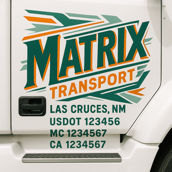 Truck Door Decal Sticker Lettering With USDOT, MC, CA, KYU, GVW & More | Custom Truck Door Decal Sticker Signs (Set of 2)