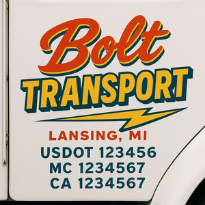 Truck Door Decal Sticker Lettering With USDOT, MC, CA, KYU, GVW & More | Custom Truck Door Decal Sticker Signs (Set of 2)