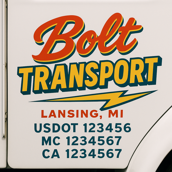 Truck Door Decal Sticker Lettering With USDOT, MC, CA, KYU, GVW & More | Custom Truck Door Decal Sticker Signs (Set of 2)
