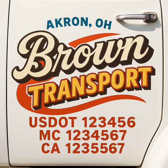 Truck Door Decal Sticker Lettering With USDOT, MC, CA, KYU, GVW & More | Custom Truck Door Decal Sticker Signs (Set of 2)