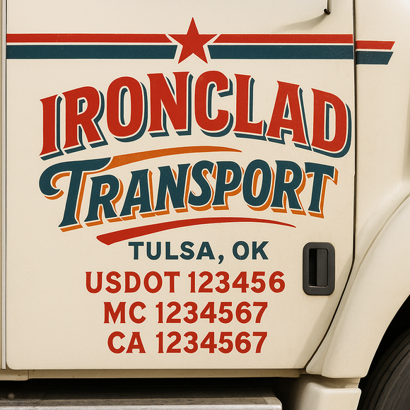 Truck Door Decal Sticker Lettering With USDOT, MC, CA, KYU, GVW & More | Custom Truck Door Decal Sticker Signs (Set of 2)