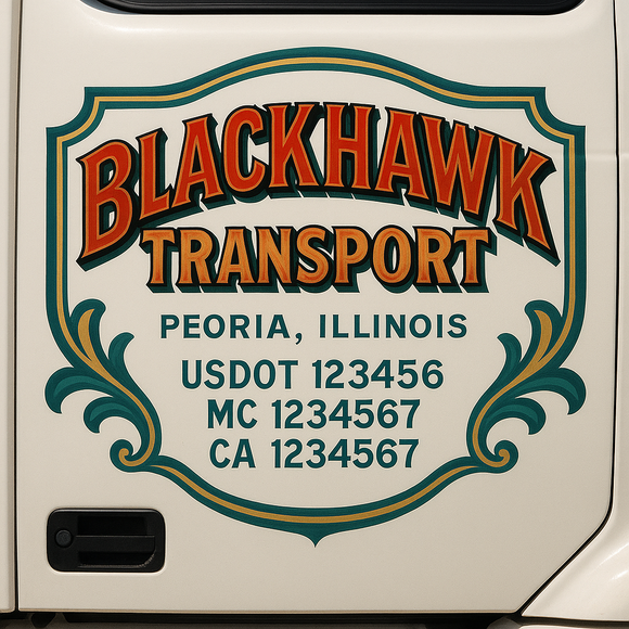 Truck Door Decal Sticker Lettering With USDOT, MC, CA, KYU, GVW & More | Custom Truck Door Decal Sticker Signs (Set of 2)