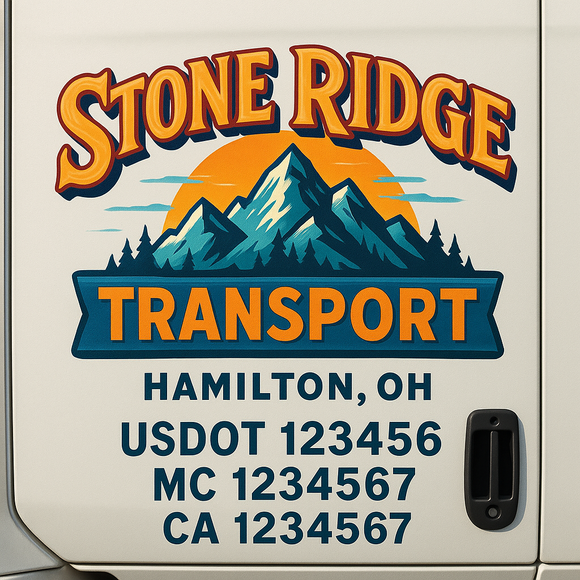 Truck Door Decal Sticker Lettering With USDOT, MC, CA, KYU, GVW & More | Custom Truck Door Decal Sticker Signs (Set of 2)