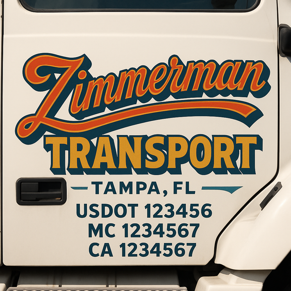 Truck Door Decal Sticker Lettering With USDOT, MC, CA, KYU, GVW & More | Custom Truck Door Decal Sticker Signs (Set of 2)
