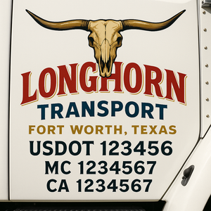 Truck Door Decal Sticker Lettering With USDOT, MC, CA, KYU, GVW & More | Custom Truck Door Decal Sticker Signs (Set of 2)