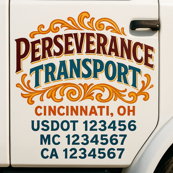 Truck Door Decal Sticker Lettering With USDOT, MC, CA, KYU, GVW & More | Custom Truck Door Decal Sticker Signs (Set of 2)