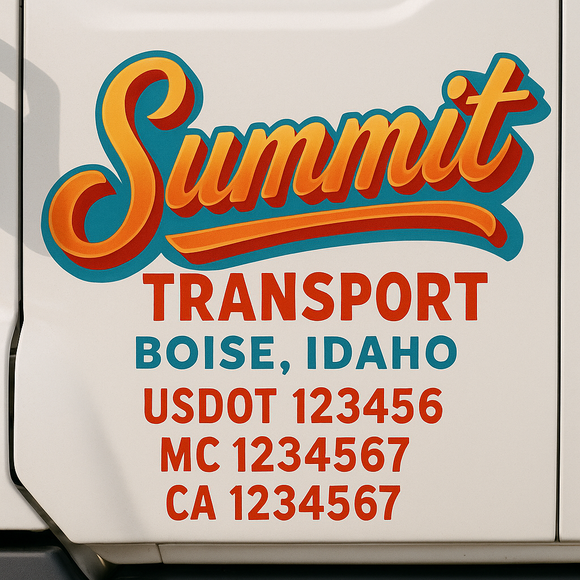 Truck Door Decal Sticker Lettering With USDOT, MC, CA, KYU, GVW & More | Custom Truck Door Decal Sticker Signs (Set of 2)