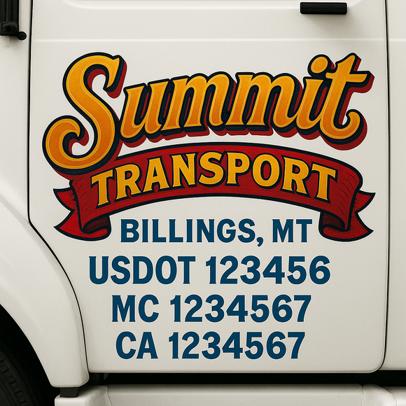Truck Door Decal Sticker Lettering With USDOT, MC, CA, KYU, GVW & More | Custom Truck Door Decal Sticker Signs (Set of 2)