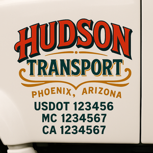 Truck Door Decal Sticker Lettering With USDOT, MC, CA, KYU, GVW & More | Custom Truck Door Decal Sticker Signs (Set of 2)