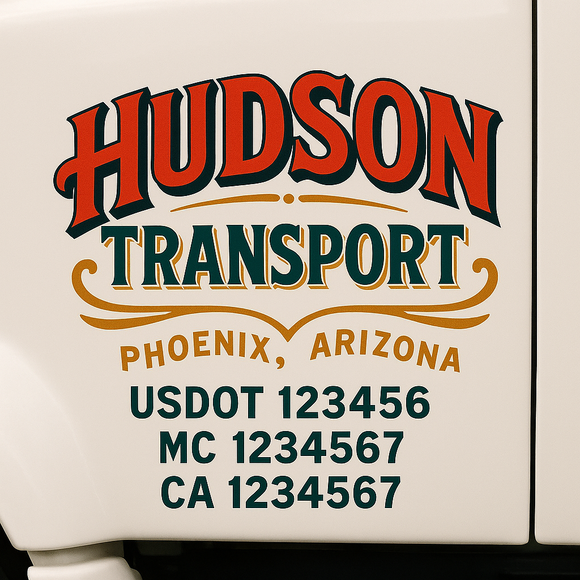 Truck Door Decal Sticker Lettering With USDOT, MC, CA, KYU, GVW & More | Custom Truck Door Decal Sticker Signs (Set of 2)