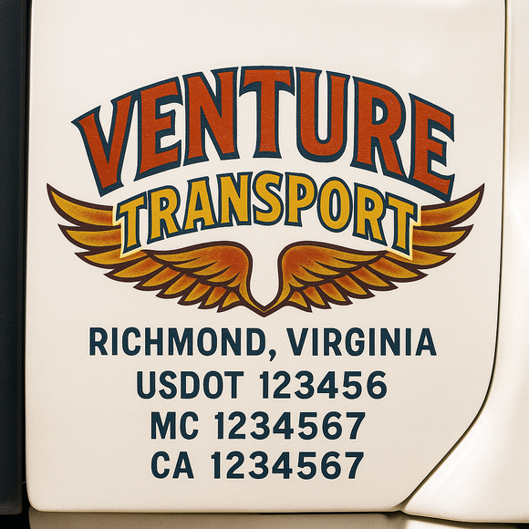 Truck Door Decal Sticker Lettering With USDOT, MC, CA, KYU, GVW & More | Custom Truck Door Decal Sticker Signs (Set of 2)