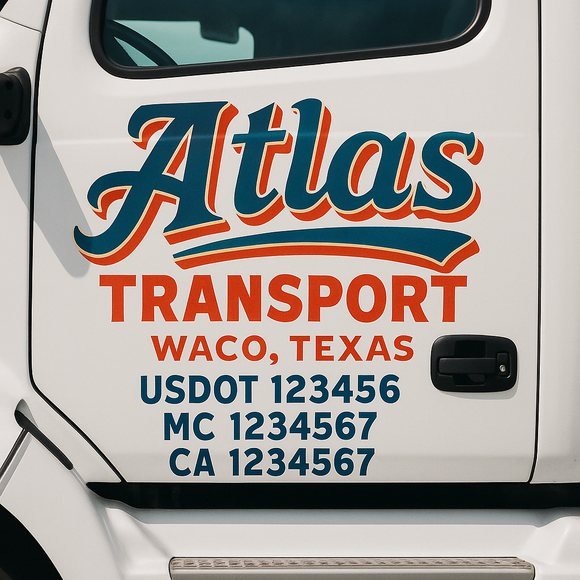 Truck Door Decal Sticker Lettering With USDOT, MC, CA, KYU, GVW & More | Custom Truck Door Decal Sticker Signs (Set of 2)