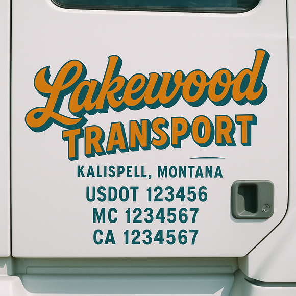 Truck Door Decal Sticker Lettering With USDOT, MC, CA, KYU, GVW & More | Custom Truck Door Decal Sticker Signs (Set of 2)