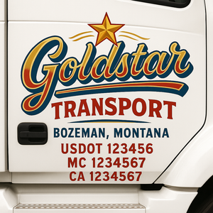 Truck Door Decal Sticker Lettering With USDOT, MC, CA, KYU, GVW & More | Custom Truck Door Decal Sticker Signs (Set of 2)