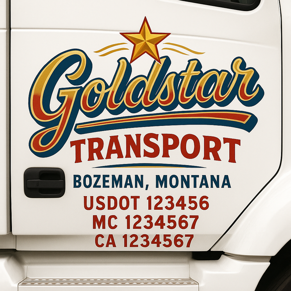 Truck Door Decal Sticker Lettering With USDOT, MC, CA, KYU, GVW & More | Custom Truck Door Decal Sticker Signs (Set of 2)
