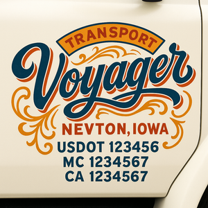 Truck Door Decal Sticker Lettering With USDOT, MC, CA, KYU, GVW & More | Custom Truck Door Decal Sticker Signs (Set of 2)