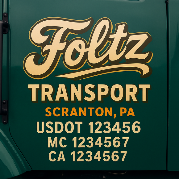 Truck Door Decal Sticker Lettering With USDOT, MC, CA, KYU, GVW & More | Custom Truck Door Decal Sticker Signs (Set of 2)