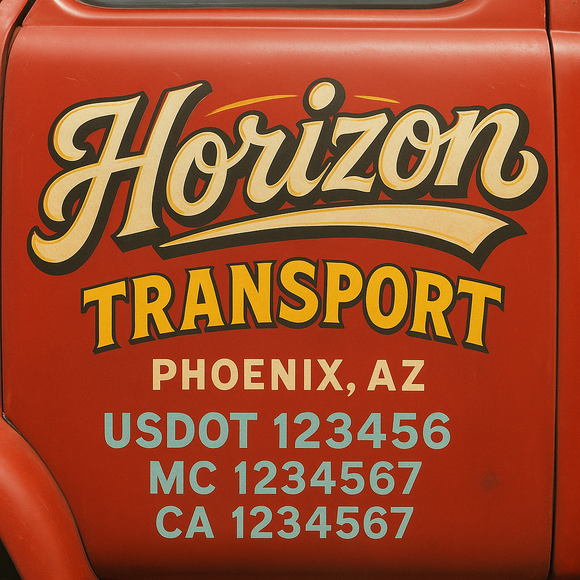 Truck Door Decal Sticker Lettering With USDOT, MC, CA, KYU, GVW & More | Custom Truck Door Decal Sticker Signs (Set of 2)