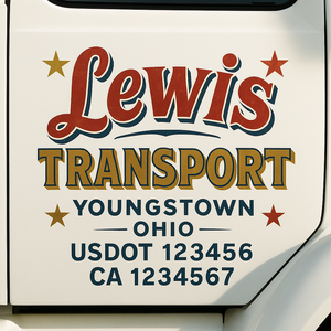 Truck Door Decal Sticker Lettering With USDOT, MC, CA, KYU, GVW & More | Custom Truck Door Decal Sticker Signs (Set of 2)