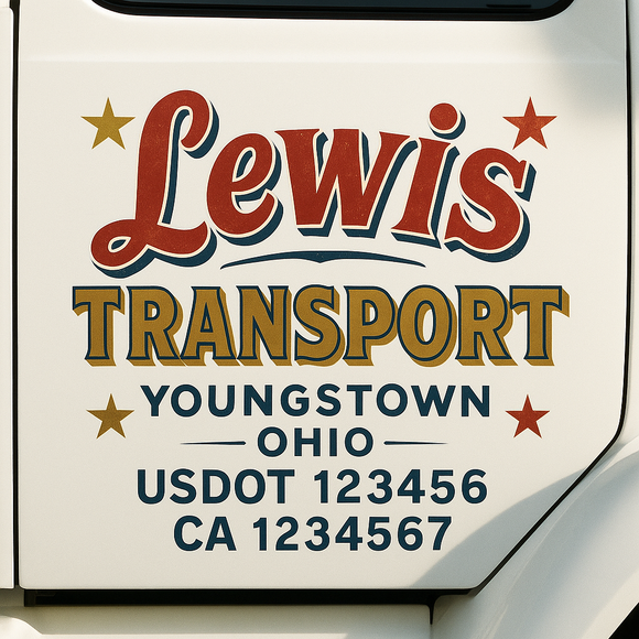 Truck Door Decal Sticker Lettering With USDOT, MC, CA, KYU, GVW & More | Custom Truck Door Decal Sticker Signs (Set of 2)