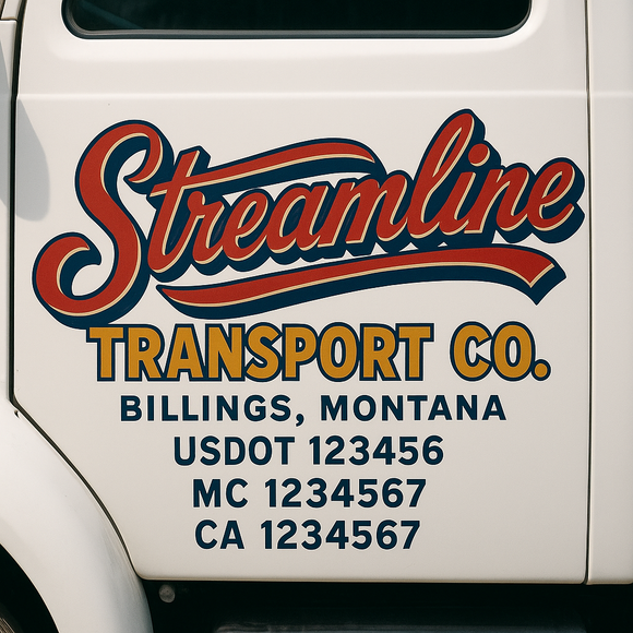 Truck Door Decal Sticker Lettering With USDOT, MC, CA, KYU, GVW & More | Custom Truck Door Decal Sticker Signs (Set of 2)
