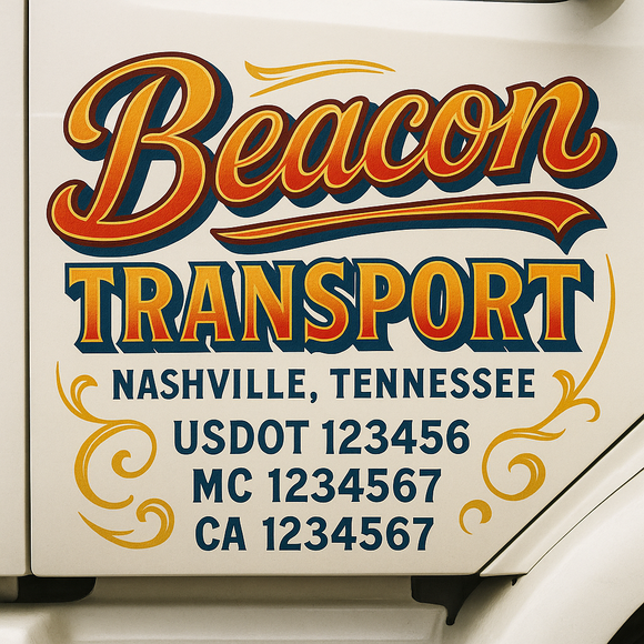 Truck Door Decal Sticker Lettering With USDOT, MC, CA, KYU, GVW & More | Custom Truck Door Decal Sticker Signs (Set of 2)